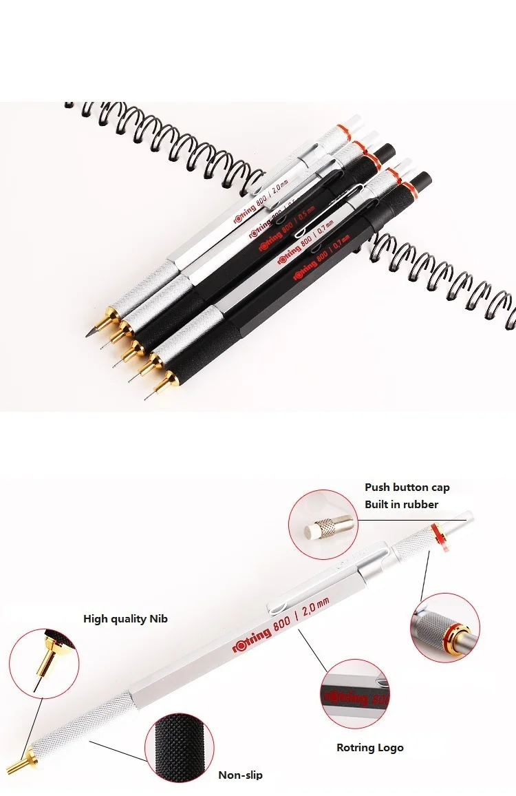 Rotring 800 металлический механический карандаш 0,5 мм/0,7 мм серебристый/черный автоматический карандаш для рисования 1 штука