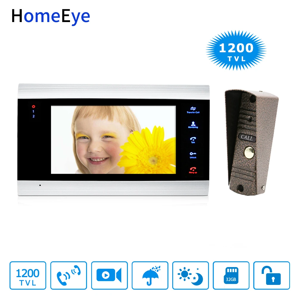 Видеодомофон HomeEye с 7 дюймовым звонком система контроля доступа для дома