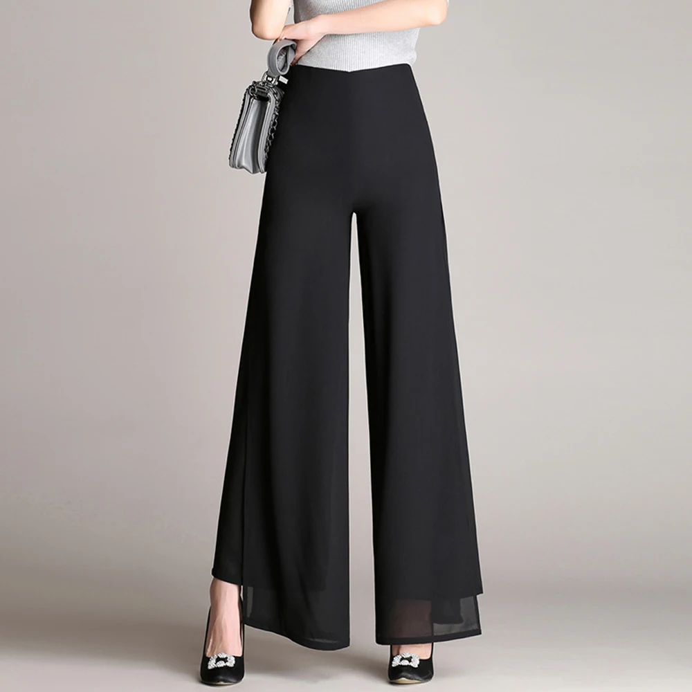 Для женщин с завышенной талией шифоновые брюки свободные широкие в ноге штаны