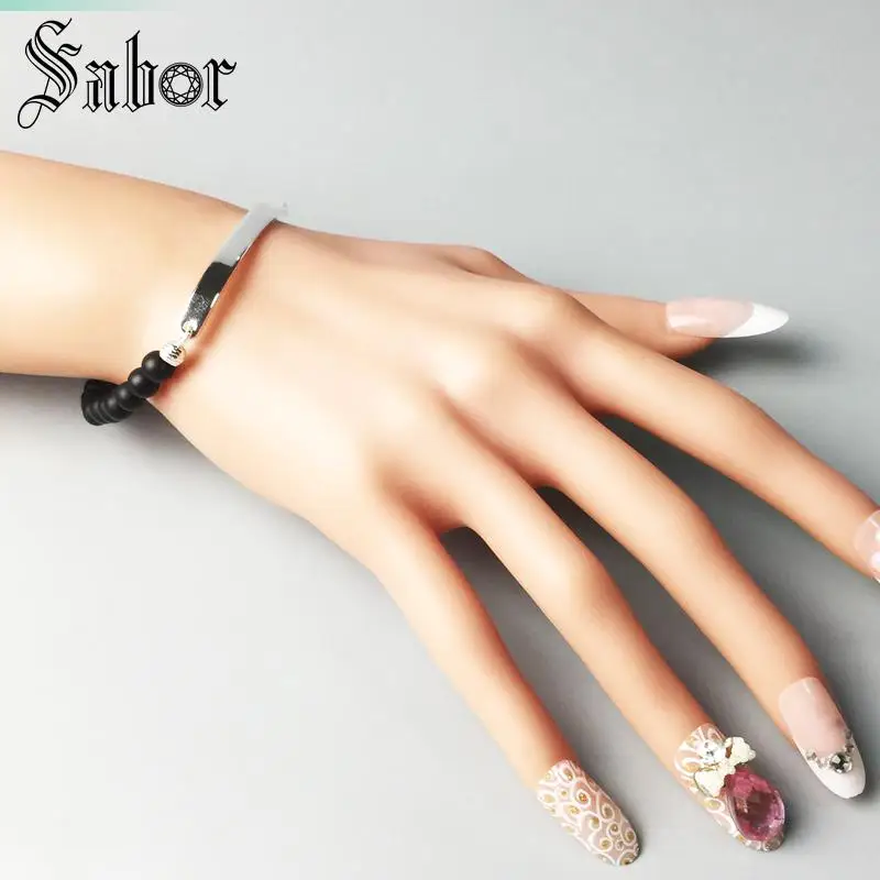 Аксессуары 6 мм черный матовый обсидиановый браслет из бисера штамп серебряного