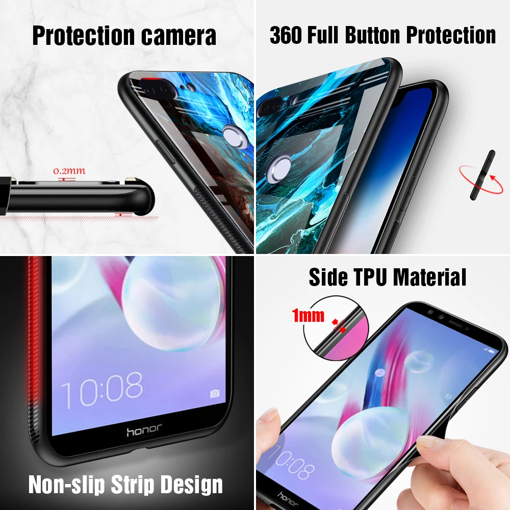 Hisomone мрамор чехол для телефона на huawei Honor 9 Lite текстура закаленное стекло задняя