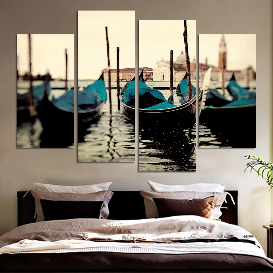 Модная живопись 4 шт./лот Бесплатная доставка синий морской пейзаж современный