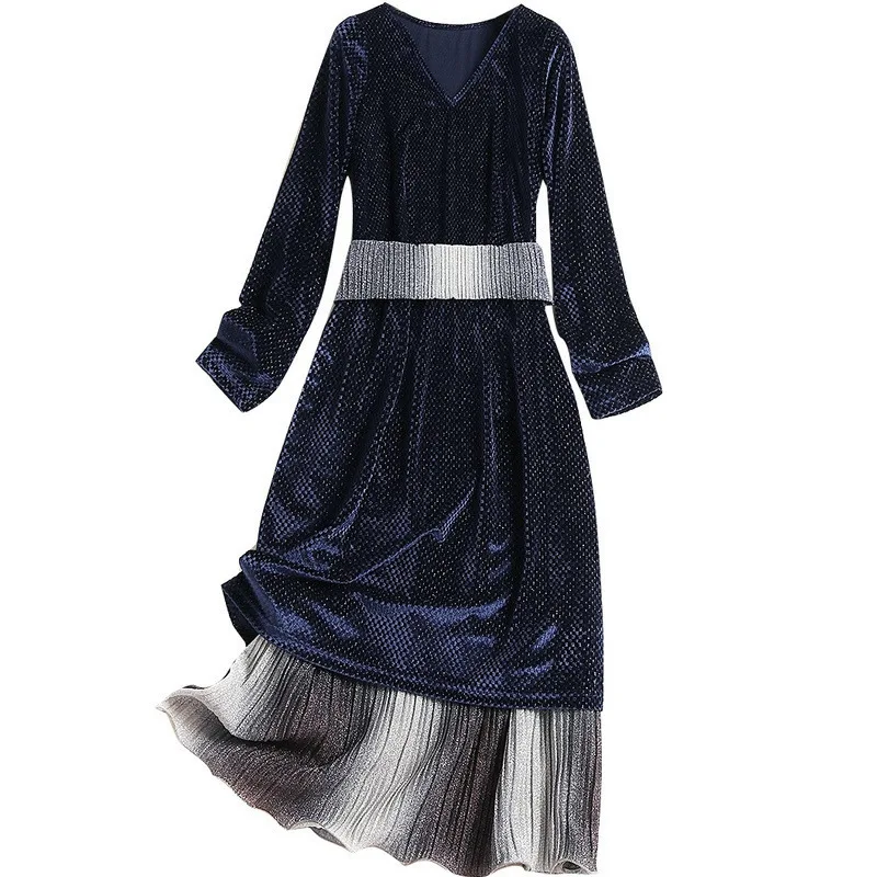 2018 new fashion women's dress autumn and winter V-neck long-sleeved high waist dresses | Женская одежда
