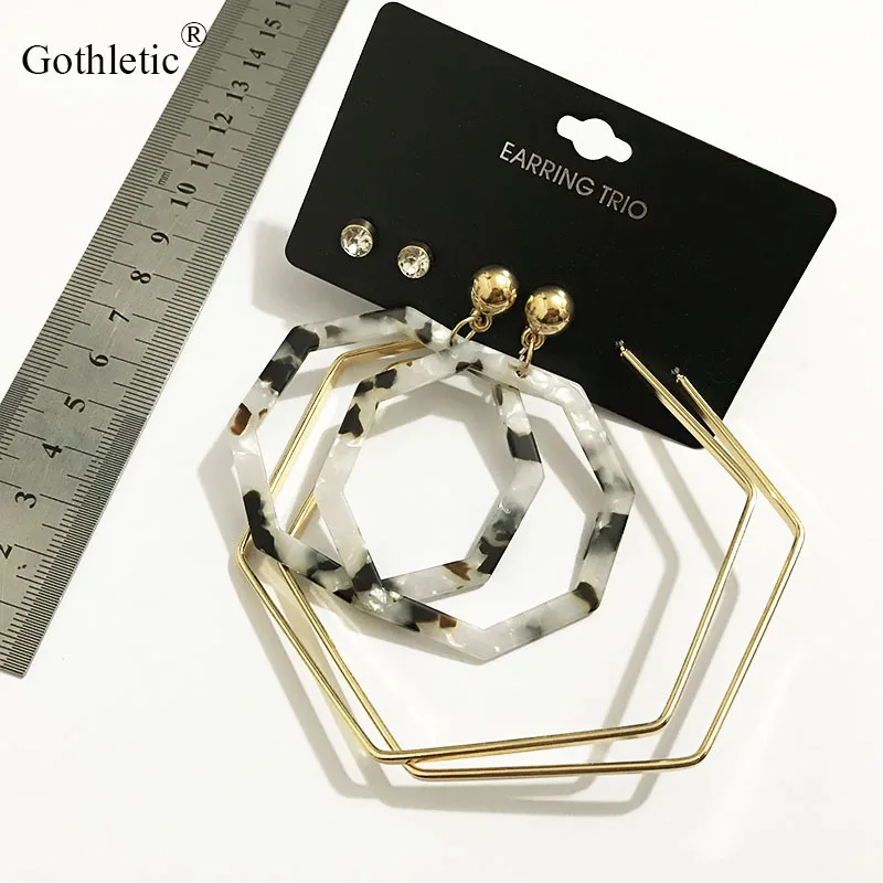 Gothletic 3 пары/набор шестигранный металлический резиновый Обруч Набор серег модные