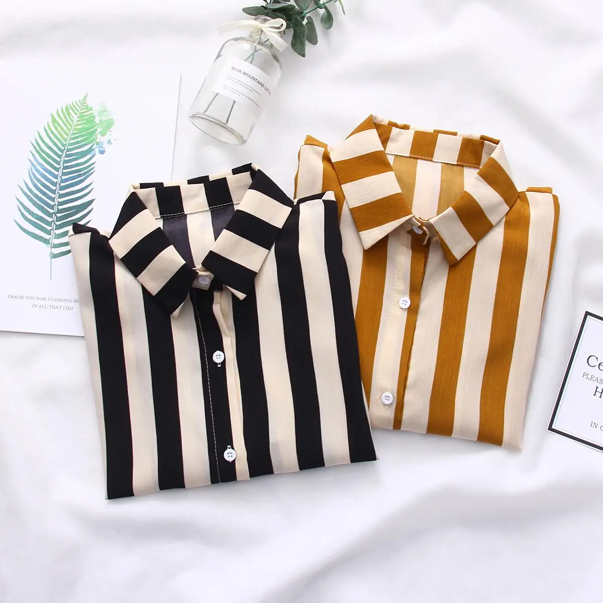 Новая шифоновая блузка с полосками Женская Весенняя и осенняя рубашка длинными