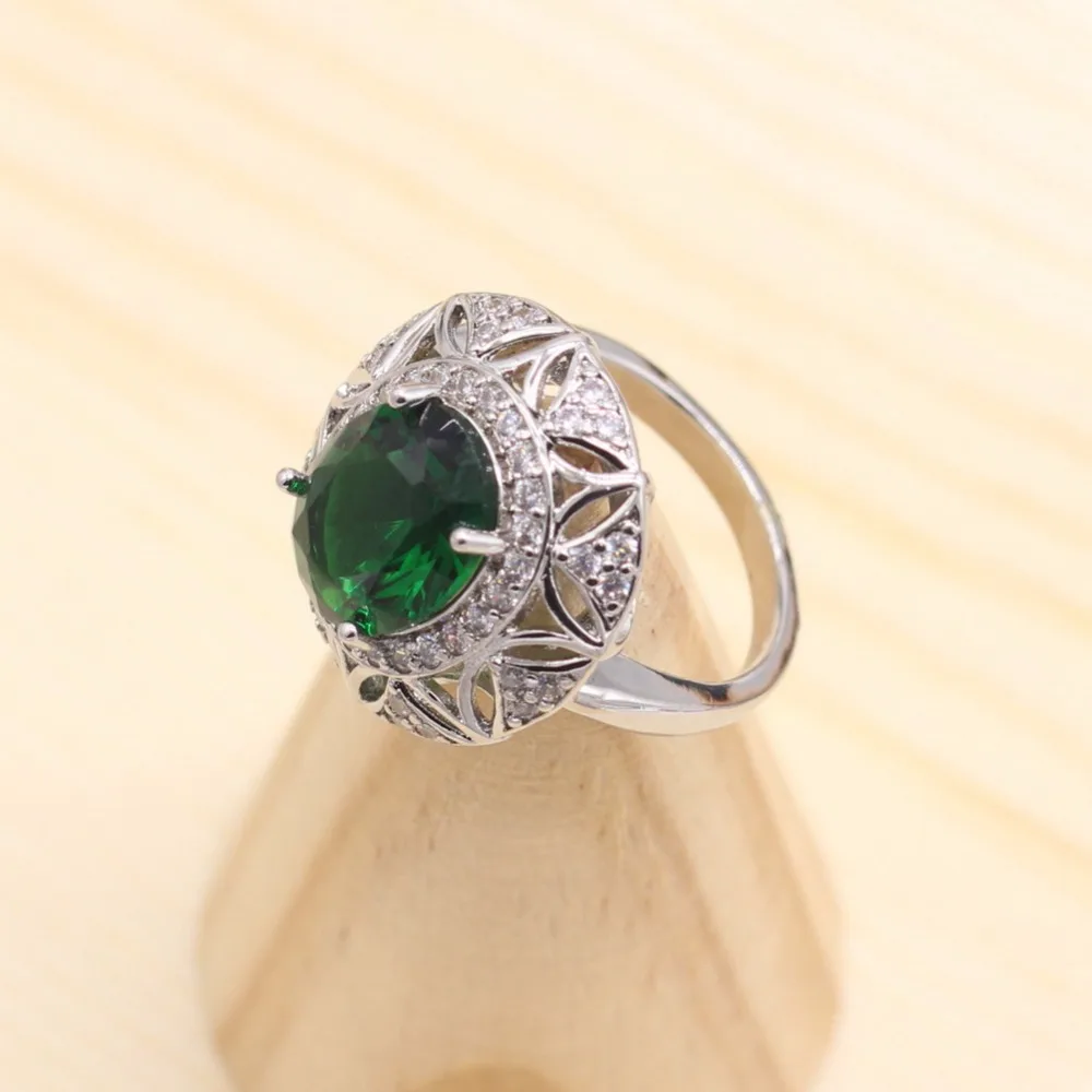 Серебряные женские ювелирные наборы зеленые камни овальные браслеты подвесные
