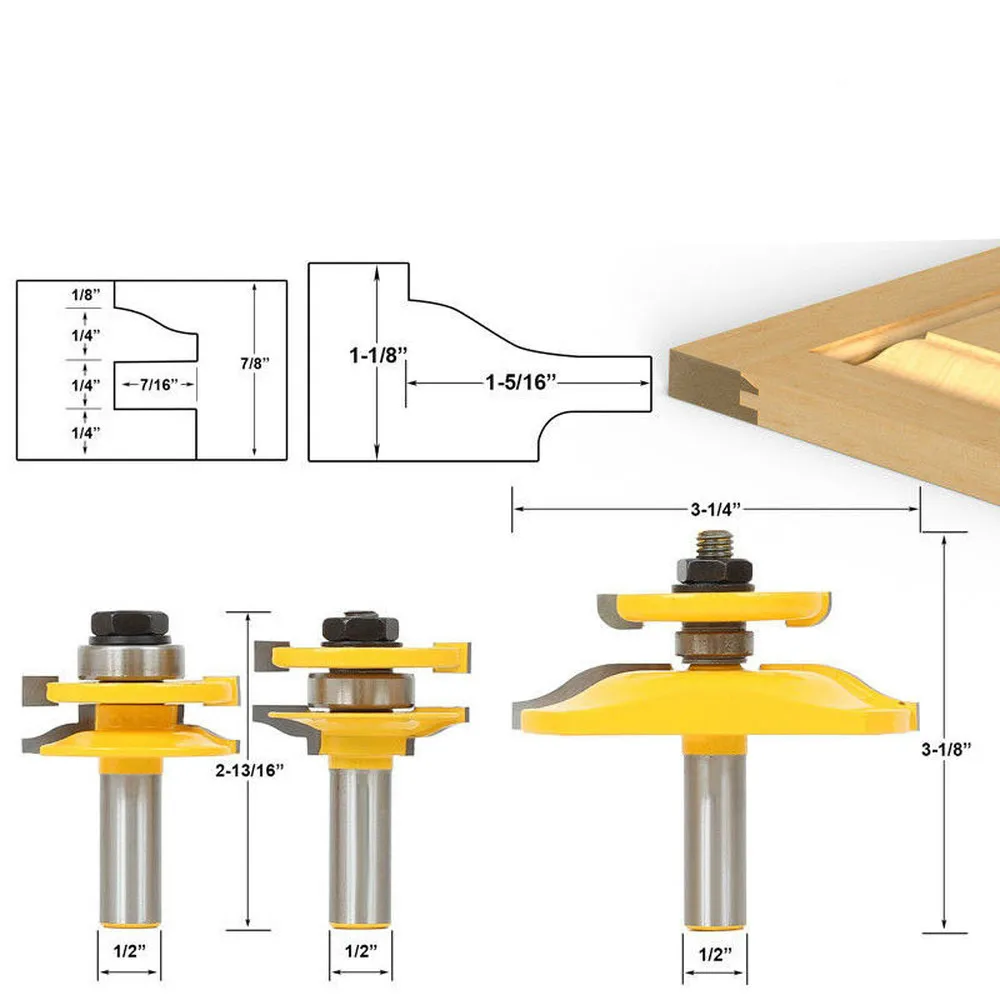 

1/2 3PCS Wood Milling Cutters Woodworking Door Cabinet Router Bits Set Door Knife Power Tools Door Knife Wood Cutter