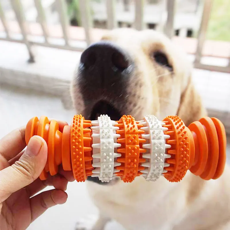 

Dog Bite Chewing Stick Toy Rubber Molar Toys Clean Dumbbell Teething Swivel Leakage Of Food For Pet Training