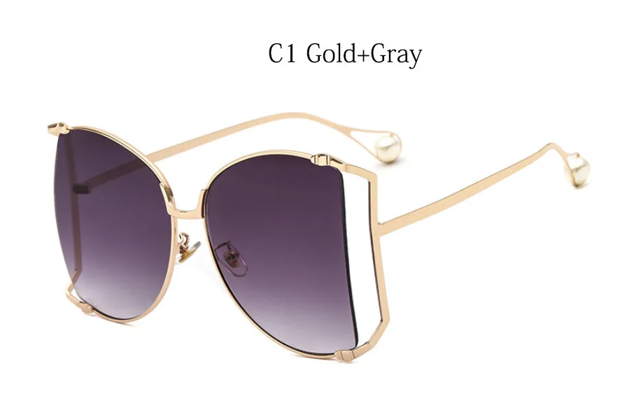 C1 Gold Gray Новые брендовые дизайнерские очки с полуоправой, женские квадратные жемчужные солнцезащитные очки для женщин, модные негабаритные прозрачные розовые очки для девушек - Цвет линз: C1 Gold Gray