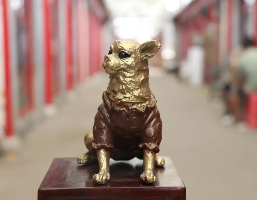 Китайская Медь Бронза Благоприятный Зодиак животное пес собачка волк собака