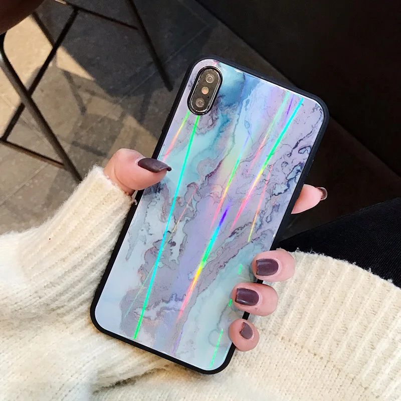 Ослепительная мрамор чехол для iPhone X XS Max XR мягкая ТПУ крышка Закаленное стекло