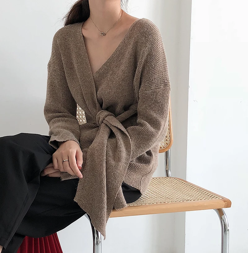 WHITNEY WANG 2018 осень зима мода уличная корейский стиль v-образным вырезом твист пояса