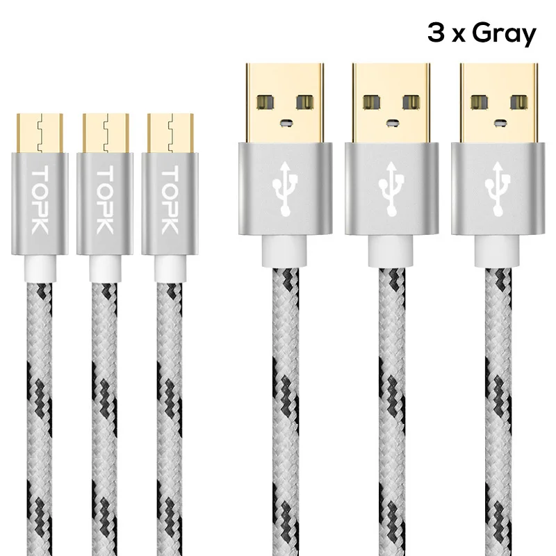 

TOPK [3-Pack] Micro USB Cable 2A Fast Charging Mobile Phone Data Sync Cable For Xiaomi Redmi 4X Samsung Galaxy S7 Charger Cable