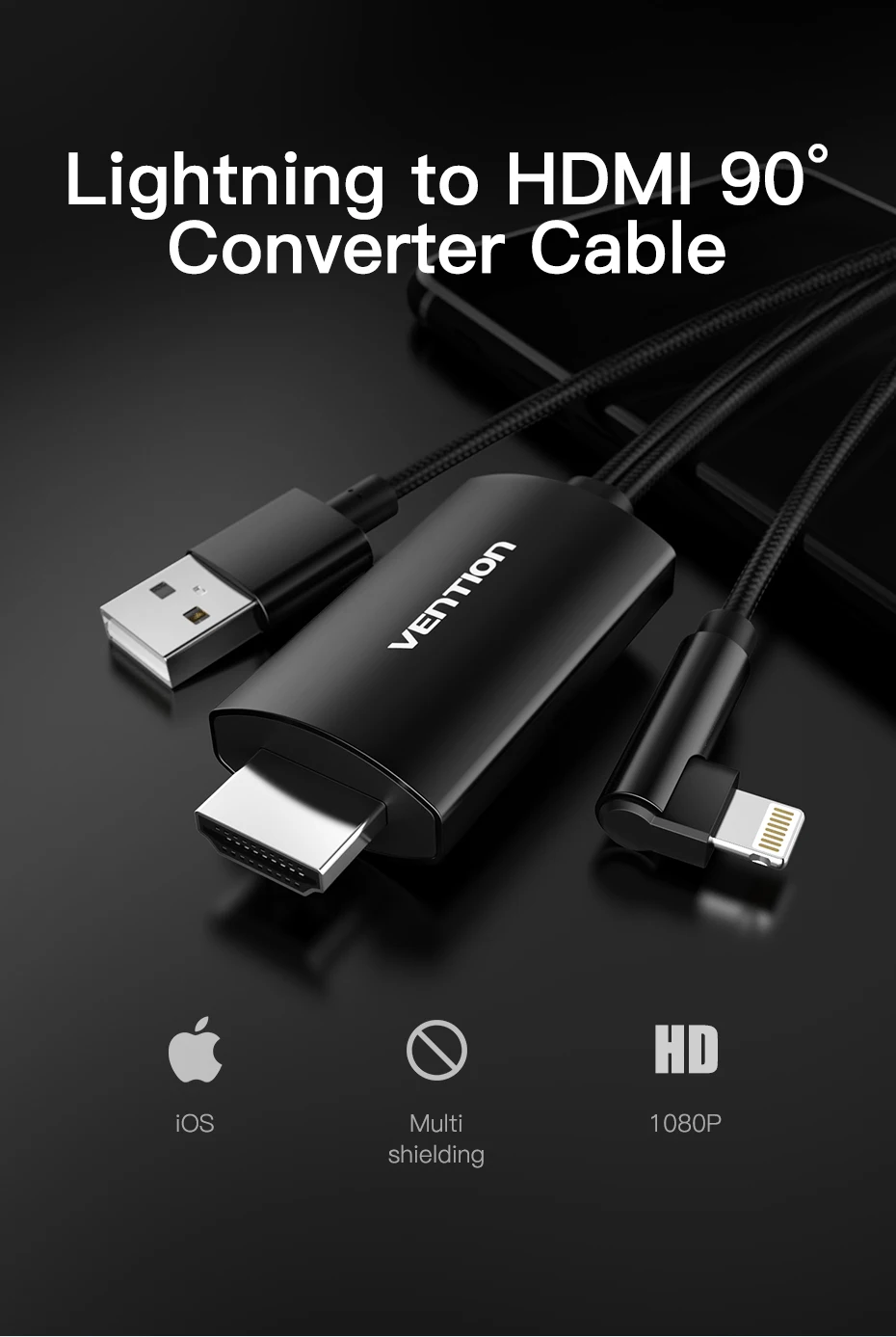 Vention 8-контактный HDMI конвертер 1080P HDMI кабель для iPhone X XS 8 Plus IOS поддержка HDTV цифровой адаптер для Ligntning в HDMI