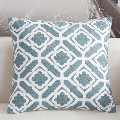 2 Home Decor Embroidered Cushion Cover One Side Printing White Blue Green Square Embroidery Pillow Cover 45x45cm - Цвет: 2