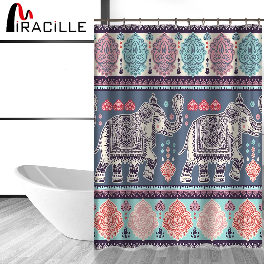 

Miracille Colorful Elephant Printed Bathroom Screen Curtains Decoration Waterproof Ployster Shower Curtain Fabric With 12 Hook