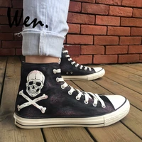 wen boys girls sport plimsolls design horrible skull pirates hand painted canvas shoes black high top comfortable sneaker