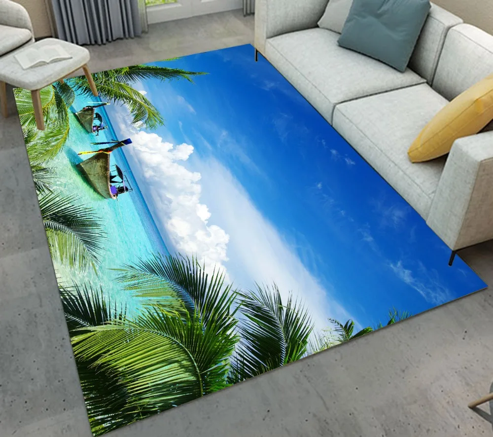 Антискользящий коврик LB с тропическими зелеными листьями для дома гостиной