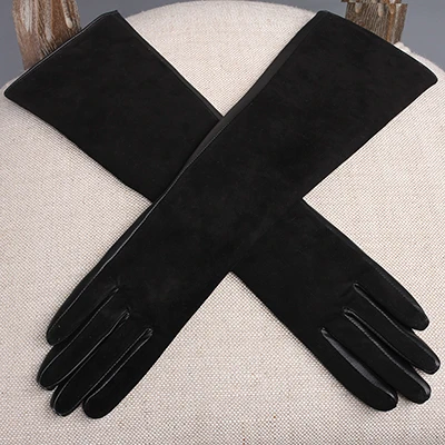 Black Gours женские перчатки из натуральной кожи, зимние теплые замшевые перчатки из козьей кожи с сенсорным экраном, модные варежки из овчины, новинка GSL080 - Цвет: Black