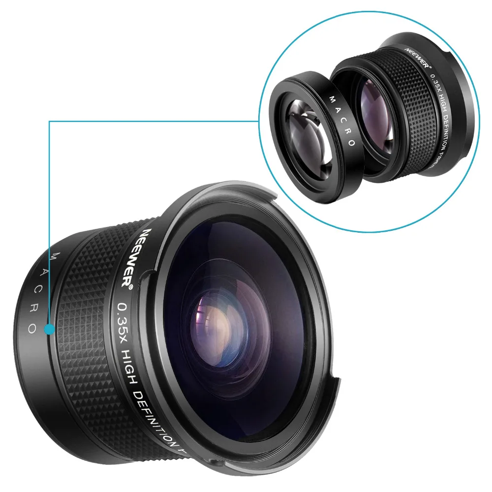 Широкоугольный объектив Neewer 55 мм 0 35x рыбий глаз для Nikon D3400 D5600 Sony A99II A99 A77II A77 A68 A58 A57