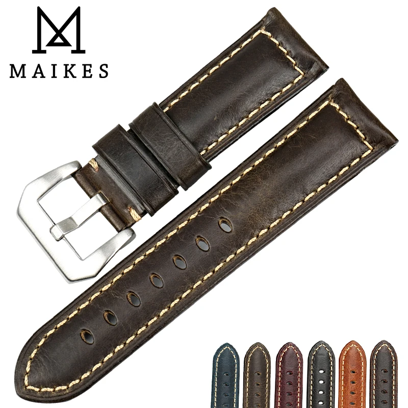 

MAIKES Watch Accessories Vintage Genuine Leather Watch Strap 20mm 22mm 24mm 26mm Watchband Special Green Watch Band For Panerai