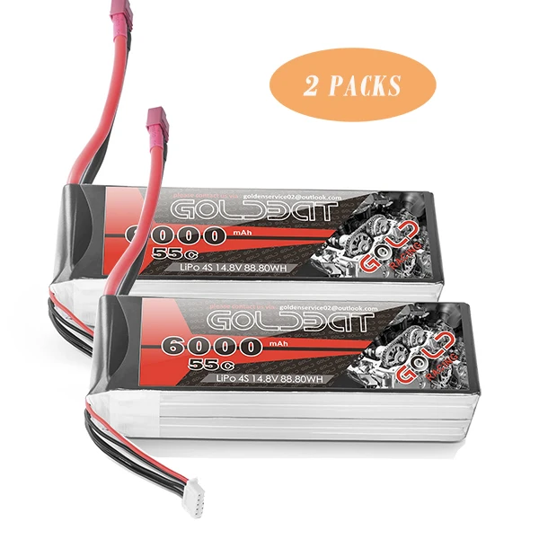 2 единицы GOLDBAT 6000mAh lipo батарея 4S RC автомобиль lipo 6000mAh 55C батарея LiPo 14,8 v с T XT60 Разъем для RC грузовик RC Heli самолет - Цвет: Deans Plug