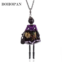 doll necklace for women embroidery sequin dress black alloy figure doll statement necklace girls long sweater chain bijoux femme