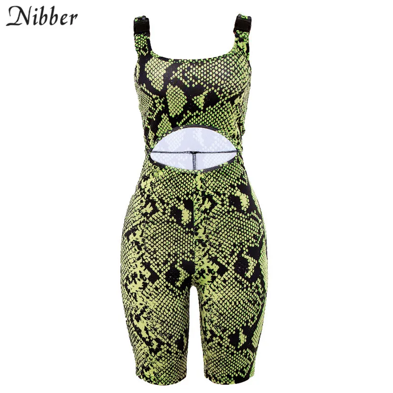 Цвет: желтый Nibber Лето змеиный принт полый стрейч комбинезон женский high street Active Wear2019 модный базовый повседневный уличный комбинезон mujer - Цвет: Цвет: желтый