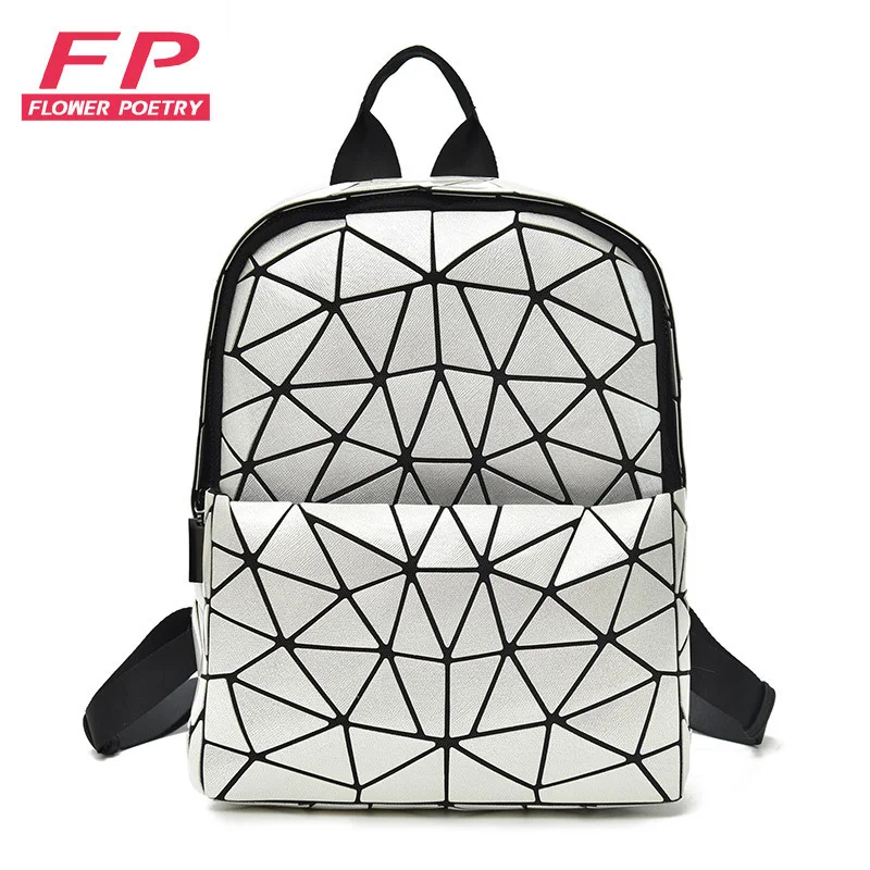 

New Women Backpack Geometric Patchwork Backpack For Teenage Girl Student School Bag Holographic Backpack Small Backpacks Mochila