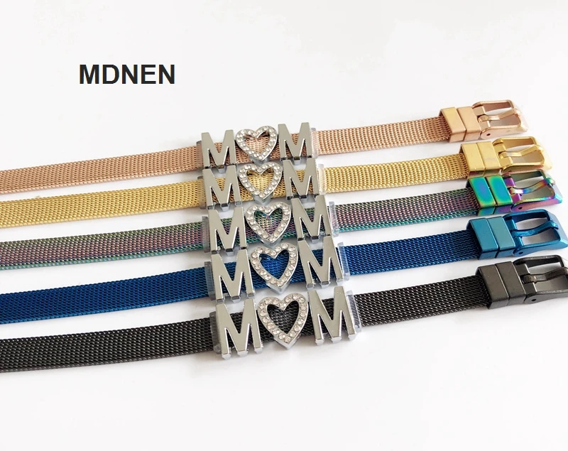 1PC Keeper Bracelets Jewelry Stainless Steel with Silver &quotM LOVE M&quotSlide Charms for DIY Accessory | Украшения и