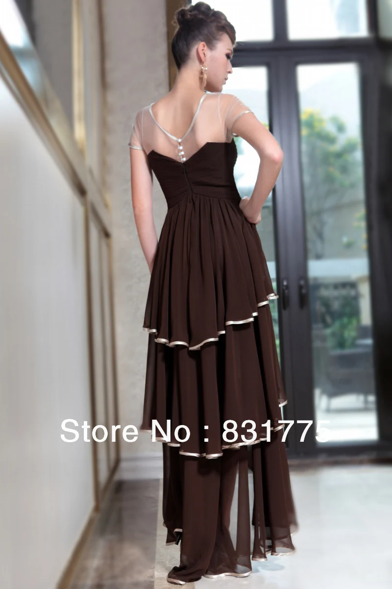 Free Shipping Transparent Short Sleeves Hi-Lo Fashion Cocktail Dresses Front Long Back Dress for Women | Свадьбы и торжества