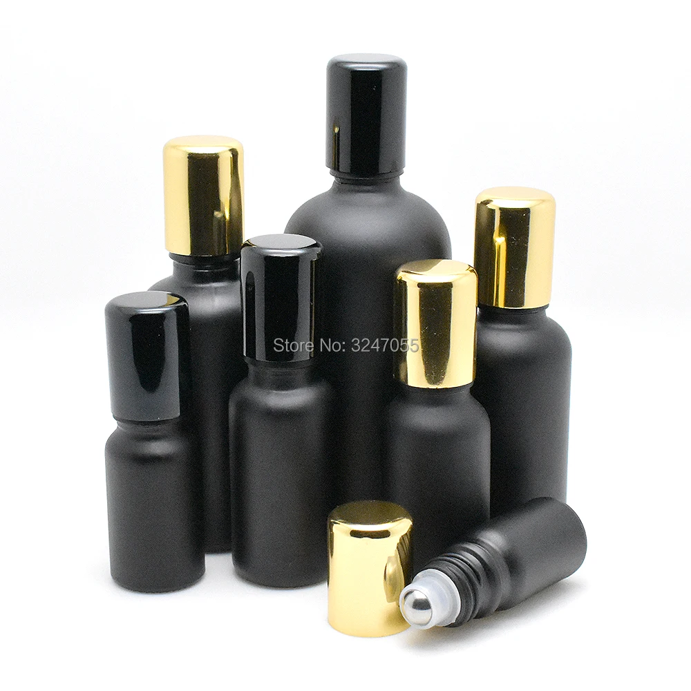 5ml10ml15ml20ml30ml50ml100ml матовый черный стеклянный косметический рулон на бутылку с
