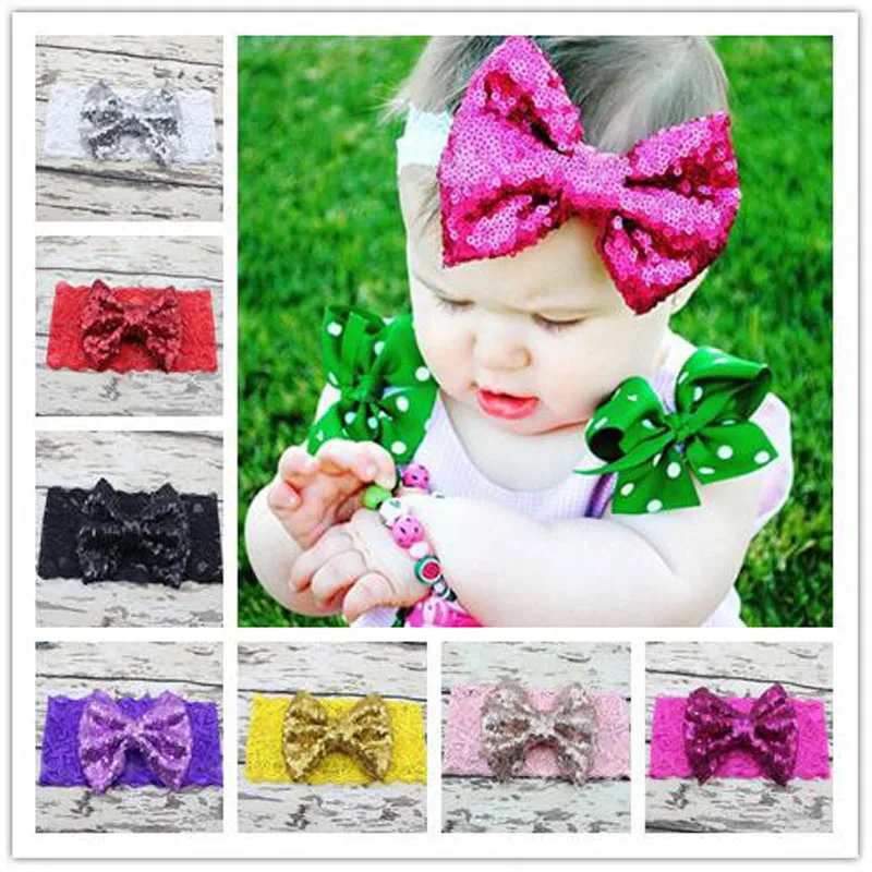 1 шт. Блёстки Кружево повязка большой бант hairbands бантом Головные уборы сверкающих