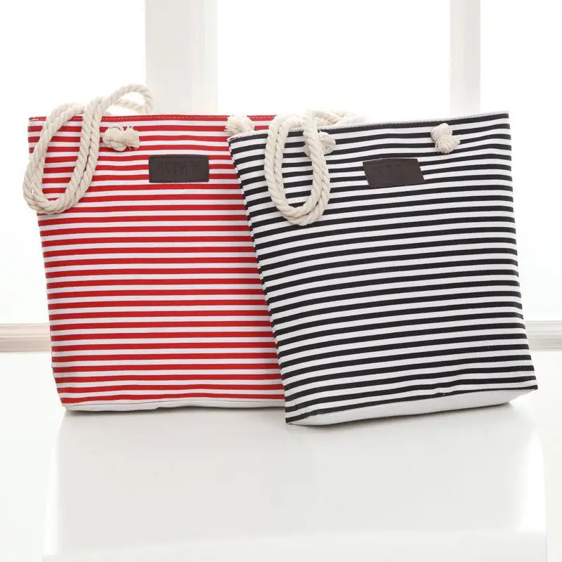 

Striped hemp rope canvas bag Color Stripes Printing Handbags Beach Bags Tote Women Ladies Girl Totes Casual Bolsa Shopping Bags