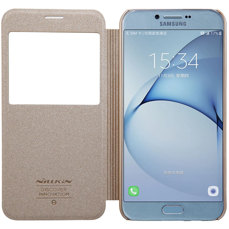 Кожаный флип чехол с окошком для Samsung Galaxy A8 2016 5 7 дюйма NILLKIN Блестящий Модный
