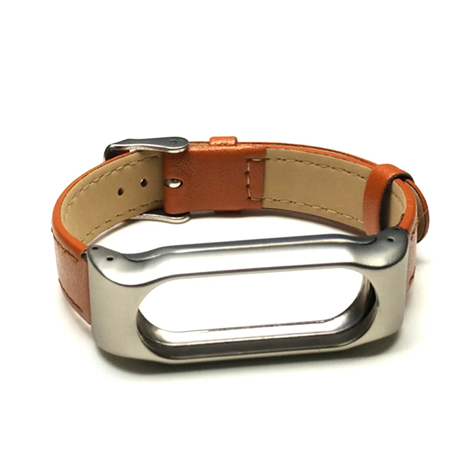 Кожаный ремешок для Xiaomi mi Band 2 band умный браслет на запястье металлический каркас