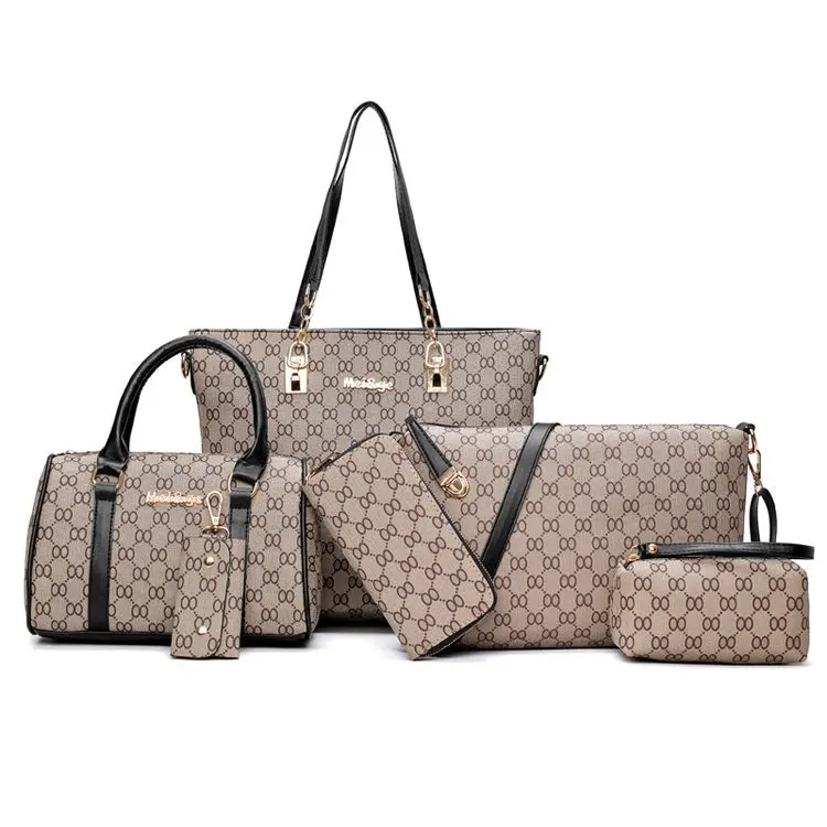 Black Autumn New Fashion Women's Bag 6 Piece Set Plaid Bag Lady Slung Hand Bag Shoulder Messenger Composite Bag - Цвет: Black