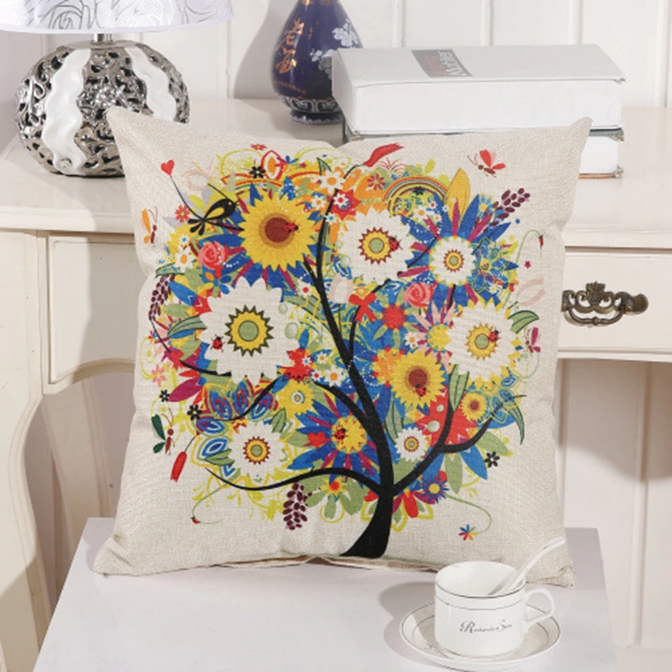 Льняные наволочки для подушек с принтом LOVE Happy tree, 45*45 см, романтичный чехол для подушек, постельные принадлежности для дома, декоративная наволочка для подушек в отеле
