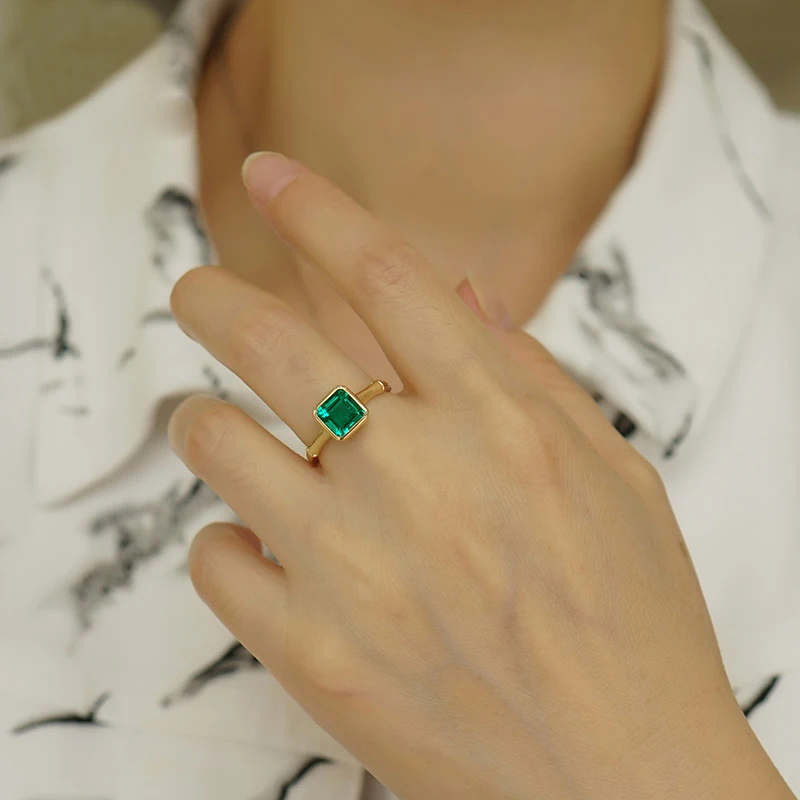 AAA 3ct Solid 14K Yellow Gold Colombia Moissanite Green Primcess Cut Emerald Ring Engagement Jewelry For Women | Украшения и