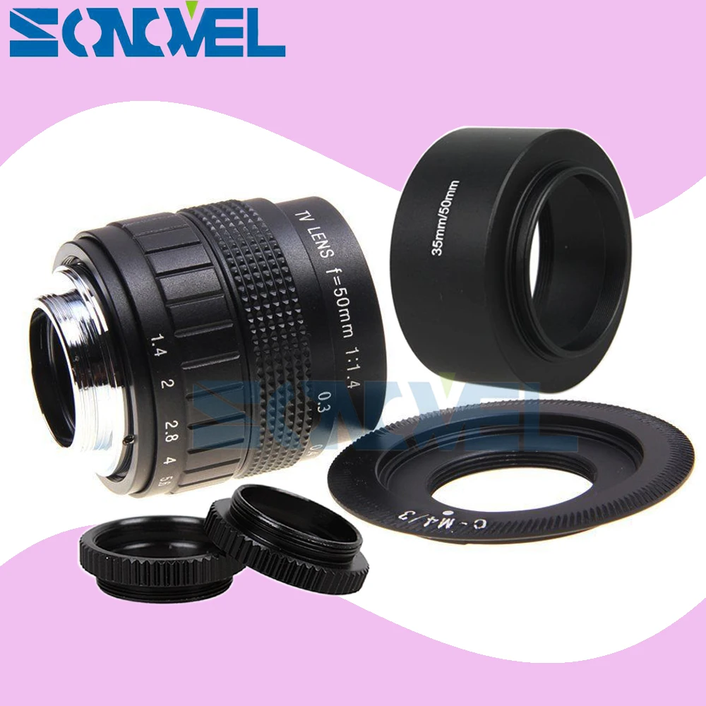 Объектив для телевизора 50 мм F1.4 с креплением C макро кольцом и блендой Panasonic Micro 4/3