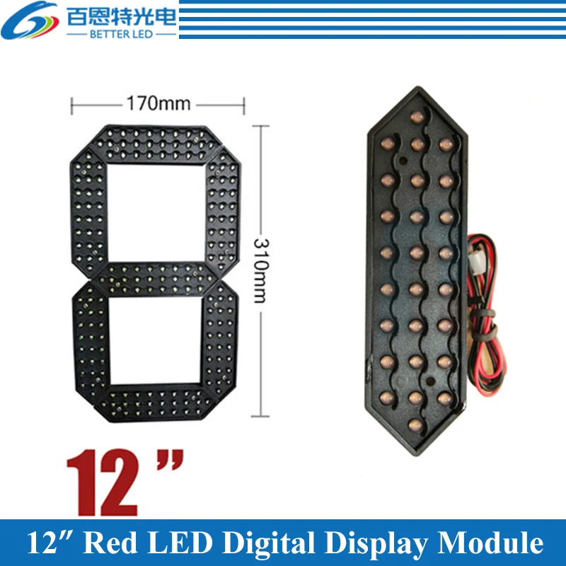 

4pcs/lot 12" Red Color Outdoor 7 Seven Segment LED Digital Number Module for Gas Price LED Display module