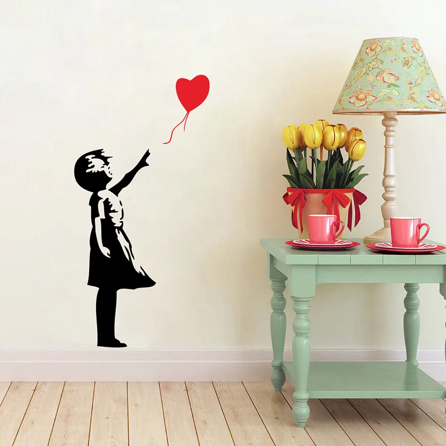 Banksy на стену наклейки, шар девушка вдохновил-Бэнкси Виниловые Наклейки на стены искусства Стикеры