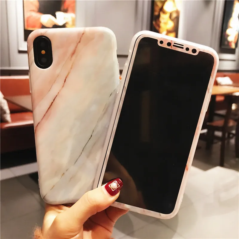 Для iPhone X Чехлы под мрамор+ Закаленное стекло Защитная пленка для экрана для iPhone X 5,8 дюймов Керамический ТПУ чехол гладкий Чехол