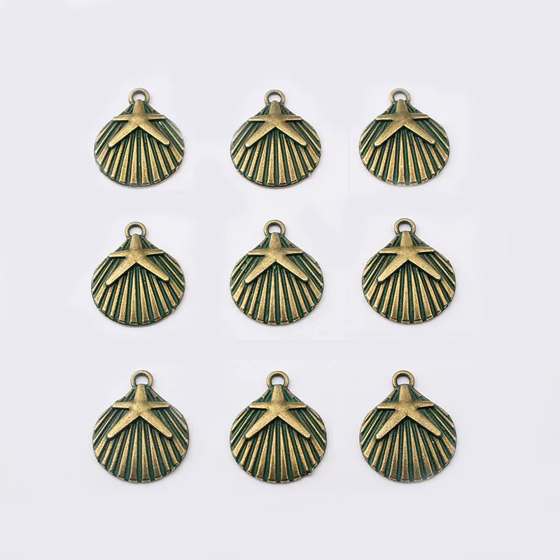 10 шт. антикварные греческие Подвески Bornze в виде греческого патина, искусственные подвески из ракушек и ракушек, ожерелье, серьги, ювелирные изделия 22x18 мм