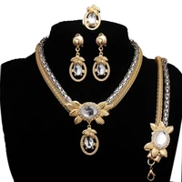 farlena jewelry gold color multi layer chain necklace earrings bracelet set for women african beads bridal jewelry sets