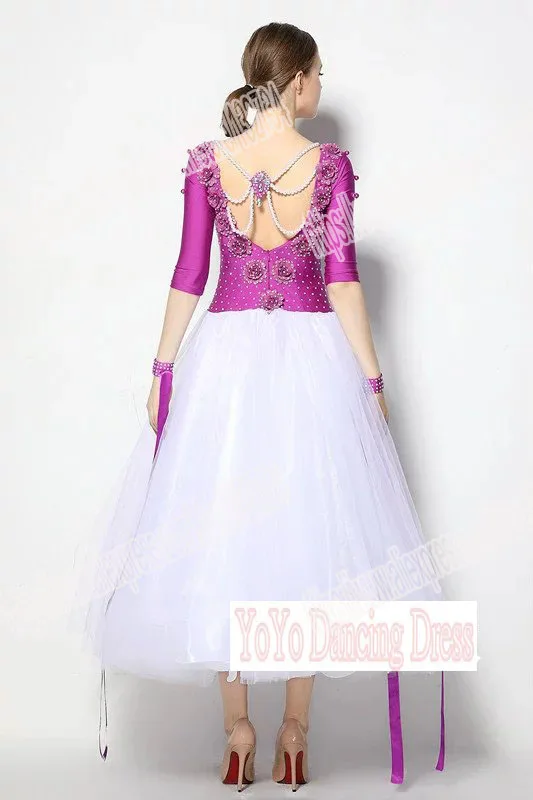 Customized Lady Ballroom Dancing Dress Modern Dance Competition Costume Waltz Tango Foxtrot Quickstep Suit Promotion PURPLE |