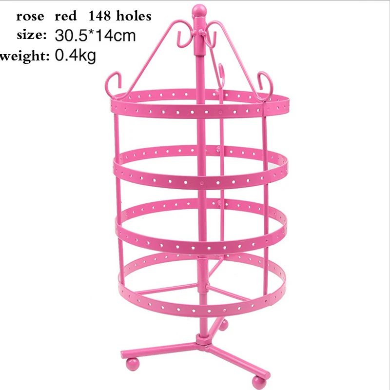 

148 Holes Earrings Holder Revolving Metal Necklace Bracelet Jewelry Display Stand Round Jewelry Organizer For Women