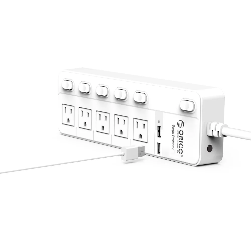 ORICO SPC блок питания 5 розеток переменного тока с 2 USB зарядными портами Кнопка