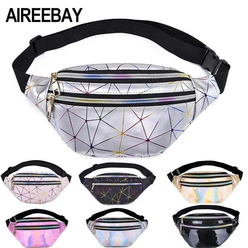 AIREEBAY голографические поясные сумки женские розовые серебряные поясные сумки Женская поясная сумка черные геометрические поясные сумки лазерная нагрудная сумка для телефона