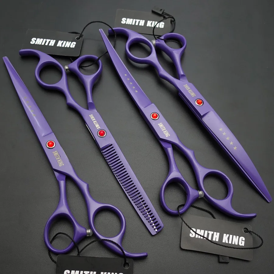 SMITH KING профессиональные ножницы для ухода за домашними животными 7 дюймов ножницы для резки+ 2 изогнутые ножницы+ 6,5 дюймов филировочные ножницы комплект из 4 предметов